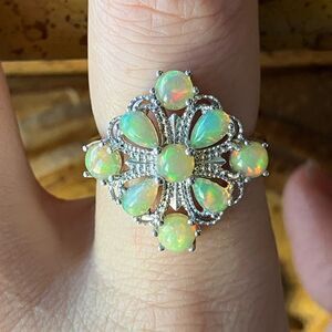 Natural Honey Opal Sterling Silver Cocktail Ring Size 7